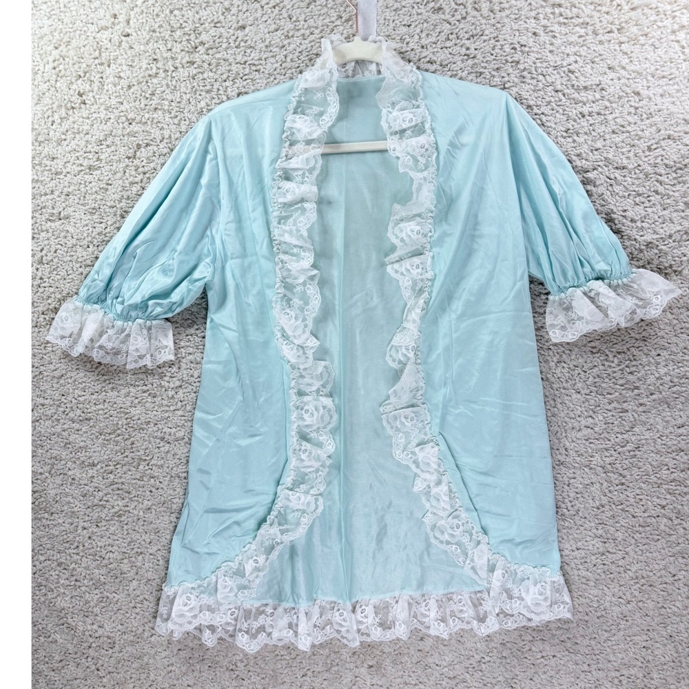 Dutchmaid Robe Womens P Blue Vintage Lace Trim Lingerie Made in USA Nightgown